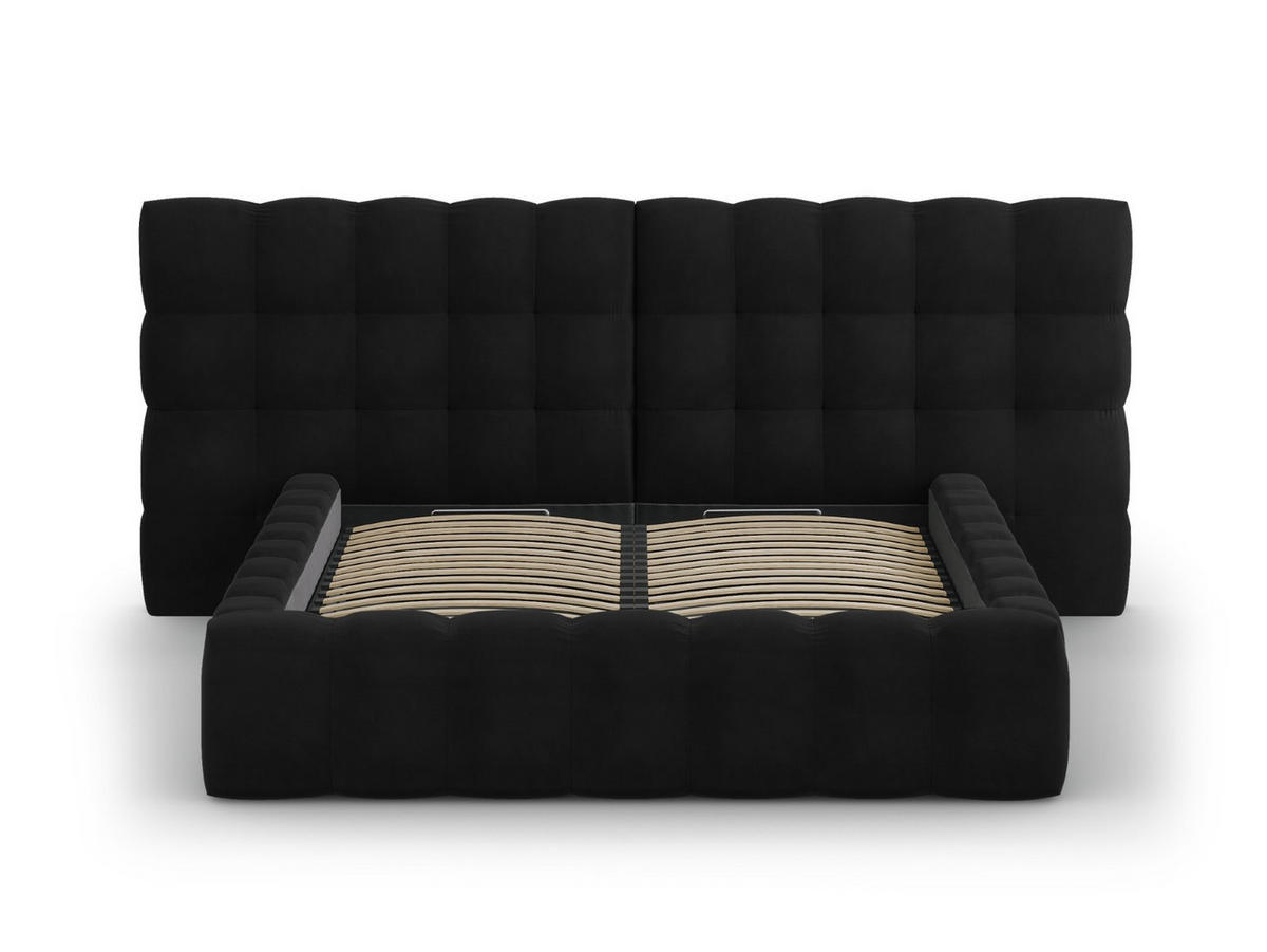 BETT mit Bettkasten und Doppelkopfteil Mamaia aus Samt schwarz 160x200cm - Schwarz, Textil (160/200cm) - Micadoni