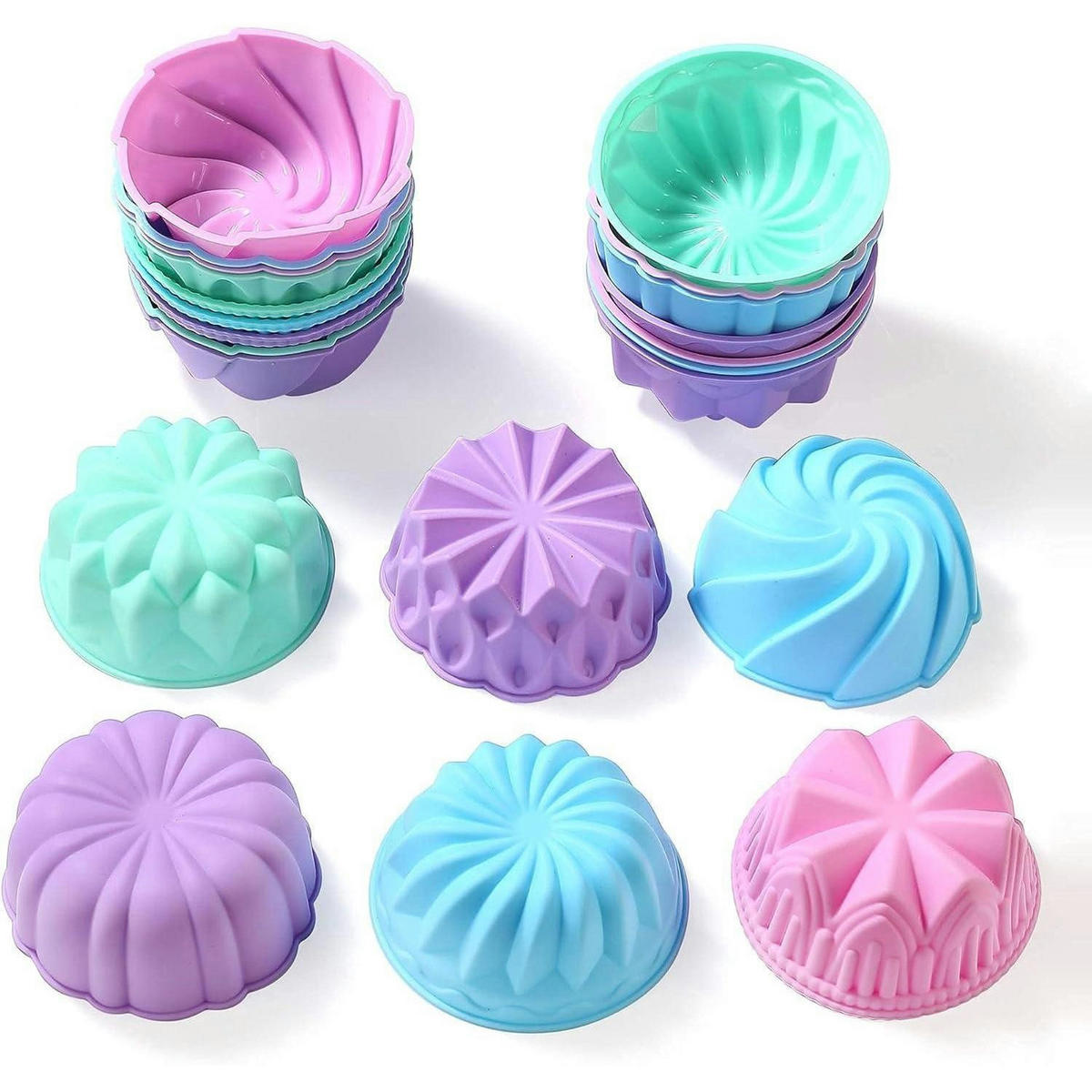 MUFFINBACKFORMEN 24 Stück Set Silikon 7,6 cm - Multicolor, Kunststoff (7.6/3.7/7.6cm)