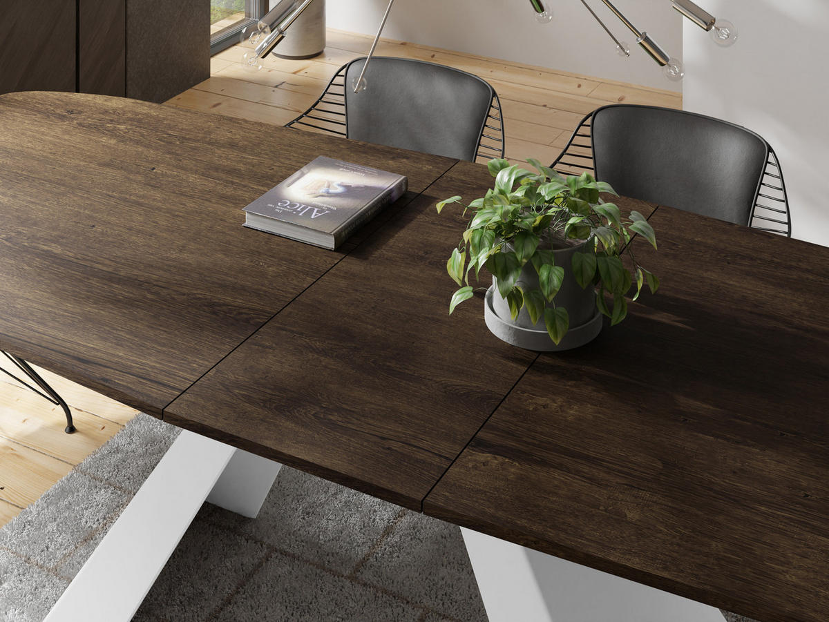 ESSTISCH Monte Weiß rechteckig ausziehbar, Lefkas Eiche 160-200/80/76 cm - Alteiche/Weiß, Holzwerkstoff/Metall (160/80/76cm) - WFL GROUP