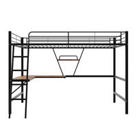 HOCHBETT mit Schreibtisch und Regal Schwarz 90x200 cm Metall - Schwarz, Metall (90/200cm) - SONNENH