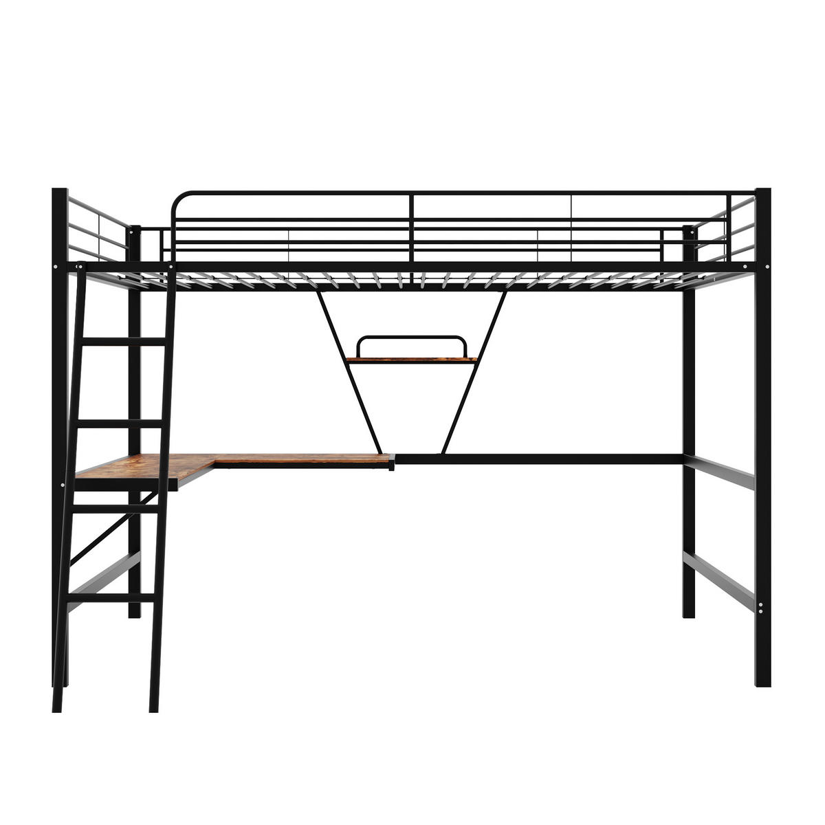 HOCHBETT 90/200 cm schwarz mit L-förmigem Schreibtisch und Regal - Schwarz, Metall (90/200cm) - OKWISH
