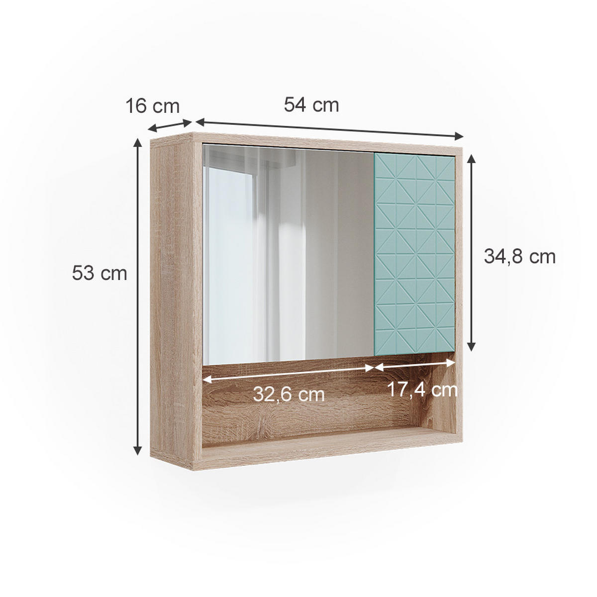 KOUPELNOVÁ ZRCADLOVÁ SKŘÍŇKA Agasta Mátově zelená - Sonoma dub/mátově zelená, kompozitní dřevo (54/53/16cm) - Vicco