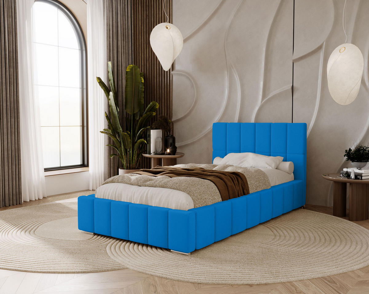 POLSTERBETT Alma 100x200 cm, Einzelbett mit Bettkasten und Lattenrost aus Holz, Velourstoff: Blau - Blau, Holz/Kunststoff (100/200cm) - Marpur
