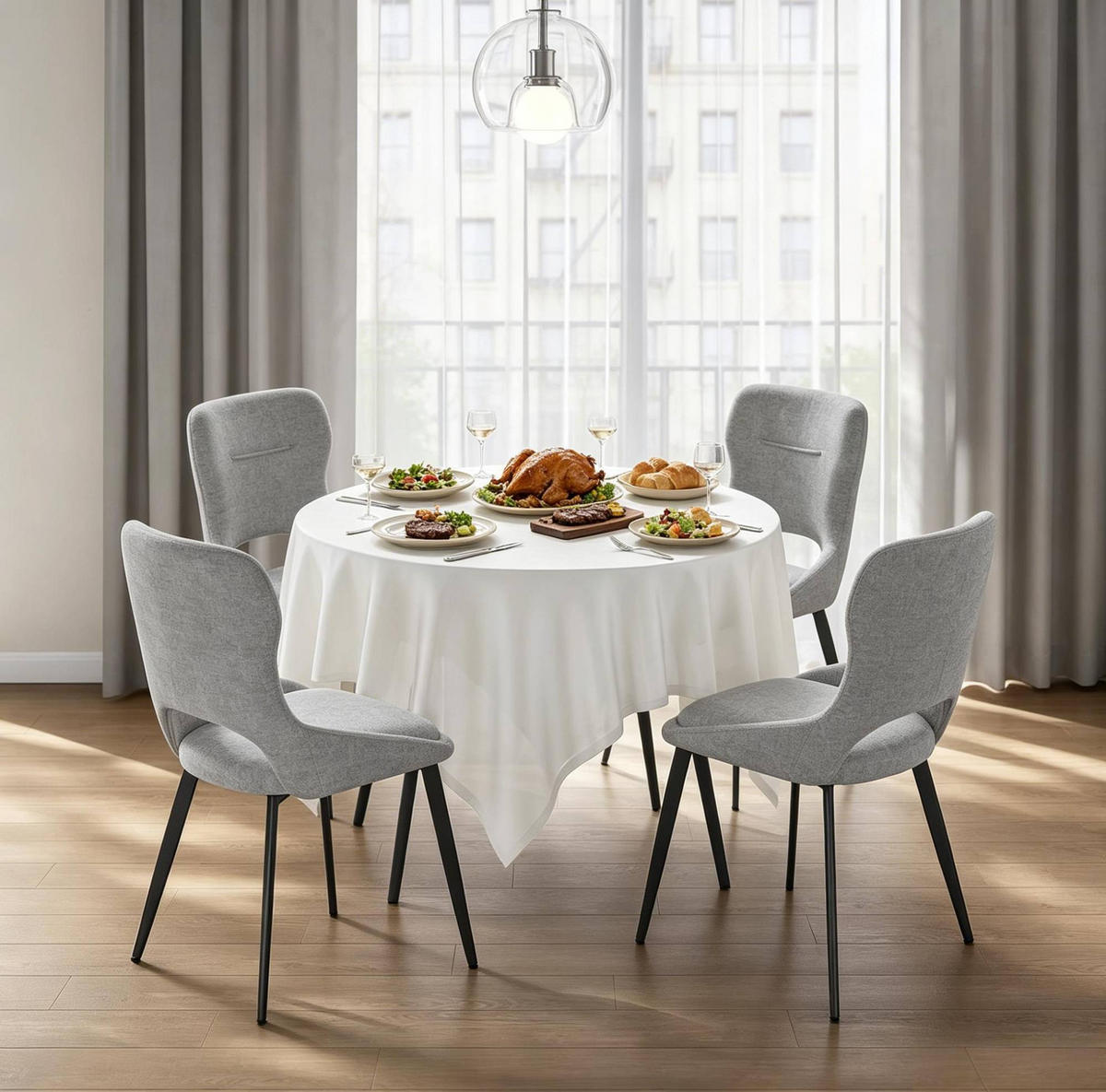 ESSSTUHL 4er-Set 43 x 40 x 86 cm Grau Chenille/Metall - Grau, Metall (40/86/43cm) - Meubliv