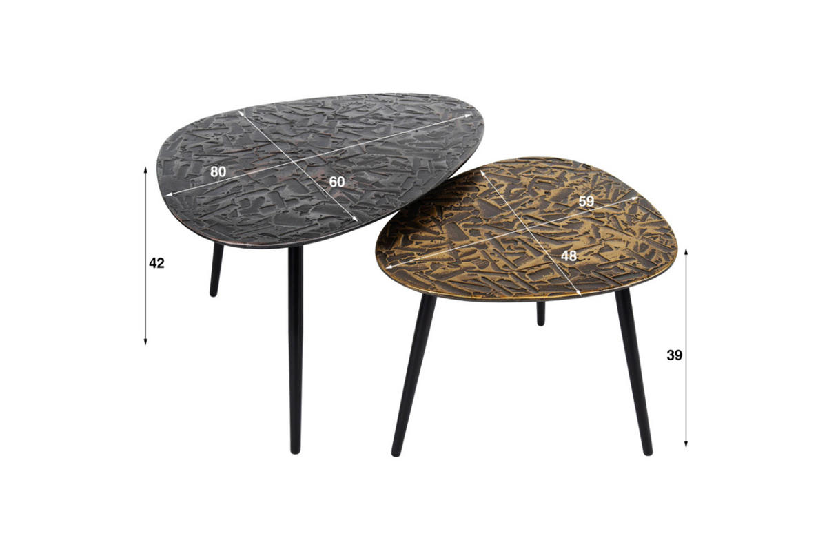 COUCHTISCH-SET YATA Multicolor Metall - Multicolor/Schwarz, Metall (80/60/43cm) - KAWOLA