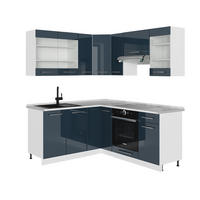 ECKKÜCHE Fame-Line Dunkelblau Hochglanz/Weiß 160 x 60 cm ohne AP - Dunkelblau/Weiß, Holzwerkstoff (190/81.6/46cm) - Vicco