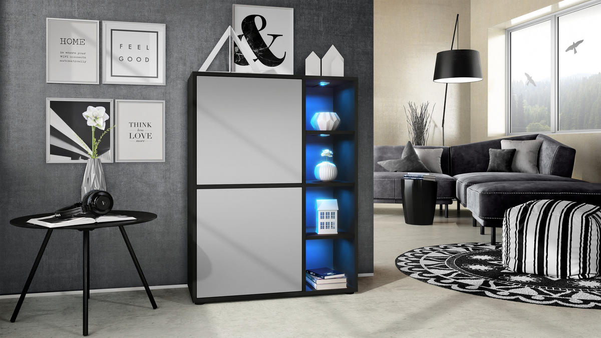 HIGHBOARD Cuba Türen in Hellgrau seidenmatt - Greige, Holzwerkstoff (79/105.5/35.5cm) - Vladon