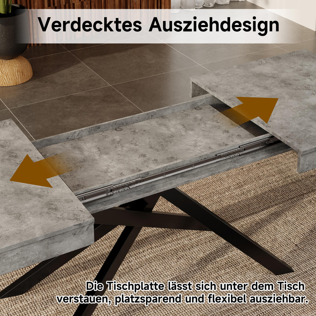 ESSTISCH in Grau ausziehbarer Küchentisch mit verdickter Tischplatte und Metallbeinen für Esszimmer ,B140-180/T80/H76cm - Schwarz/Grau, Holzwerkstoff/Metall (80/180/76cm) - STILVORA