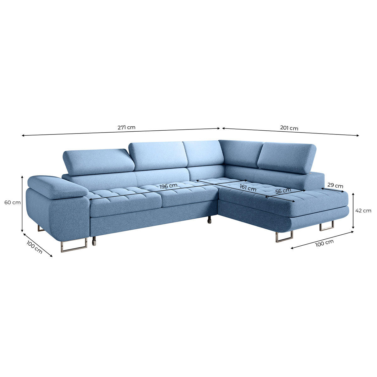 ECKSOFA Eden 4 Sitzplätze Blau - Blau, Holzwerkstoff (271/201cm) - Petits-meubles