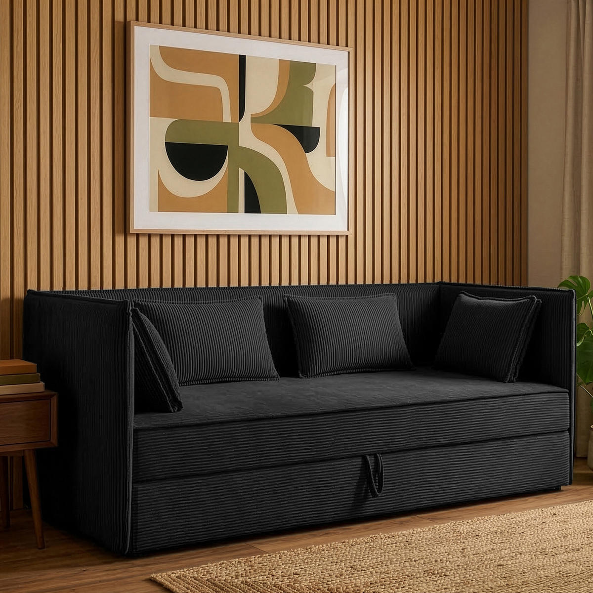 JUGENDBETT ROTI Einzelbett mit Bettkasten, 90x200cm, Bett mit Bonellmatratze, mit Rückenlehne - Schwarz, Holz/Holzwerkstoff (92/200cm) - KONSIMO®