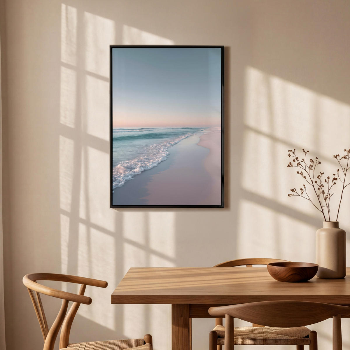 LEINWAND Bilder mit Rahmen - Küstenlinie - Pastell - Wasser - 60x90 - Pastellblau, Textil (60/90cm) - MuchoWow