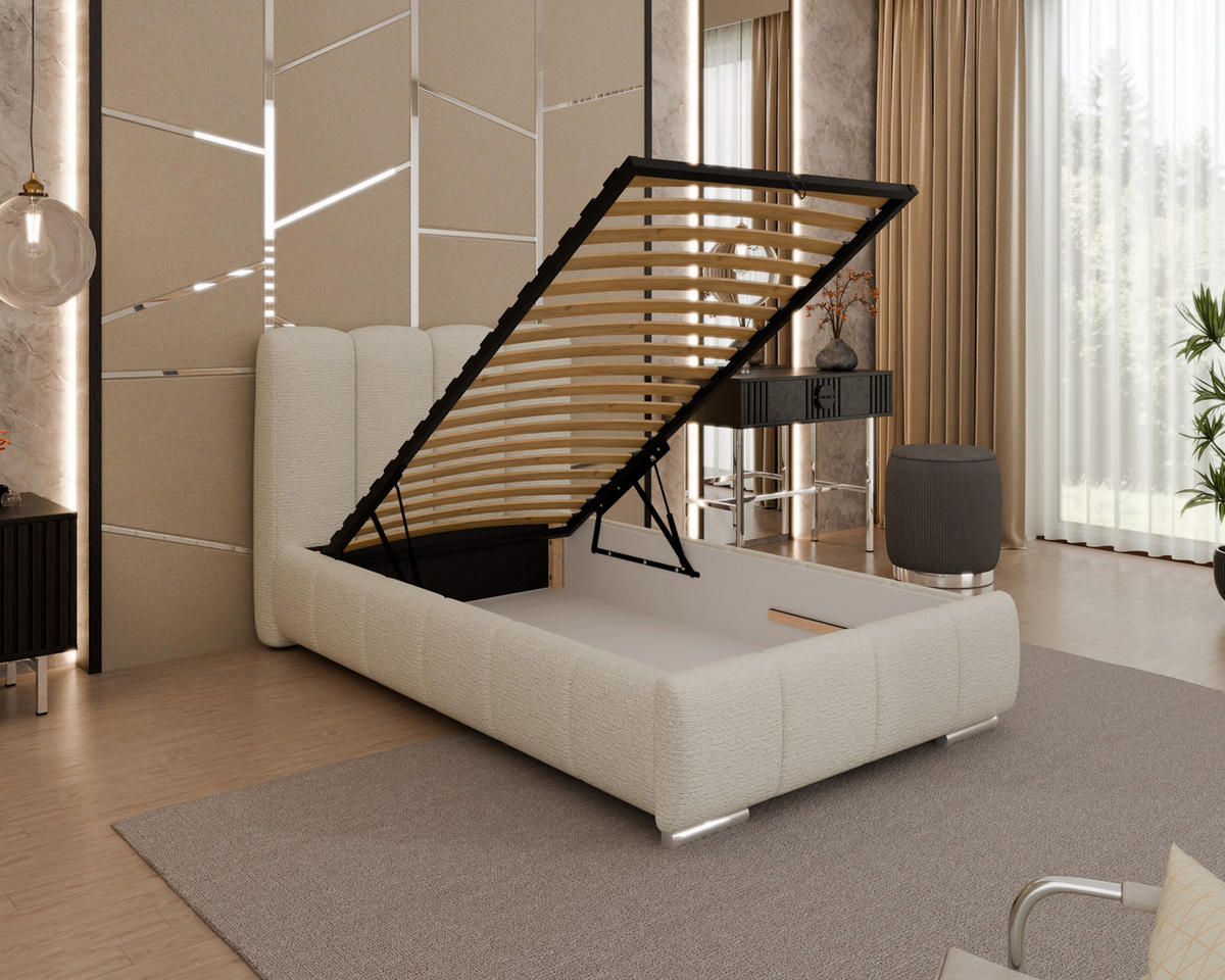 POLSTERBETT Zaira 100x200cm – Elegantes Polsterbett für modernen Wohnstil , ohne matratze, creme - Creme, Holz (100/200cm) - Homesy