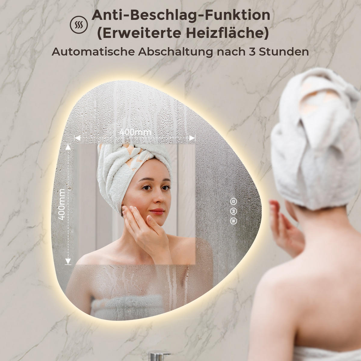 BADEZIMMERSPIEGEL mit Beleuchtung 80/70 cm asymmetrisch rahmenlos LED dimmbar mit Antibeschlag - Transparent, Glas (80/70/2.5cm) - S'AFIELINA