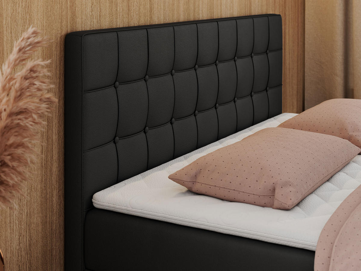 BOXBETT CARMEN 140/200 Schwarz Kunstleder - H4 - Schwarz, Holz/Textil (140/200cm) - MKS