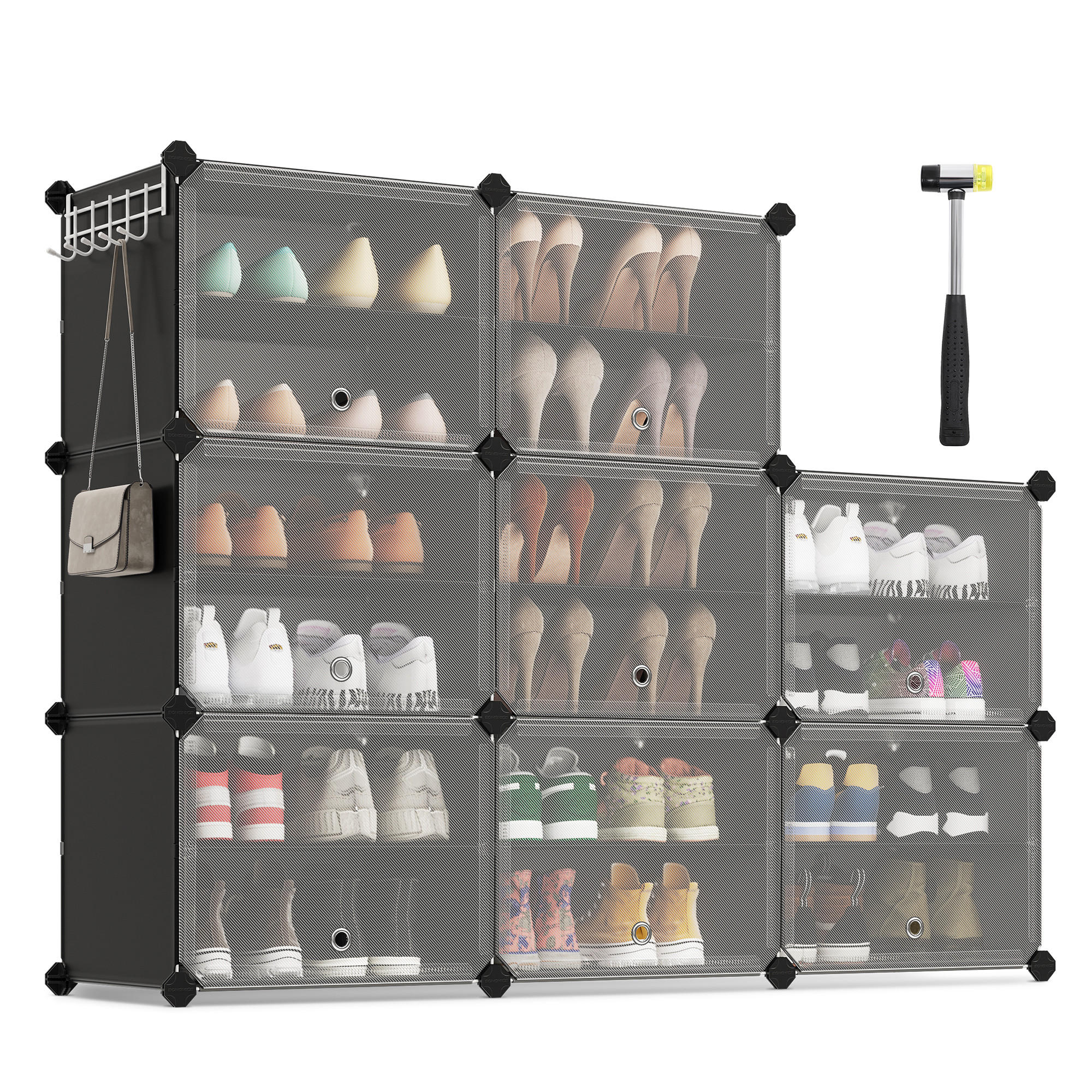 SCHUHREGALE Damion (8er Set) - Schwarz, Kunststoff (32/122/82cm) - SONGMICS