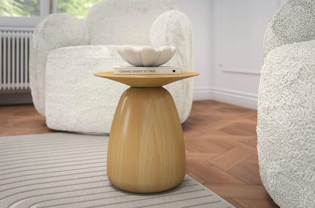 BEISTELLTISCH Baobab34, Ovaler Tischplatte, Buche - lackiert, Naturfarben - Buchefarben, Holz (32.5/32.5/34cm) - Kayani