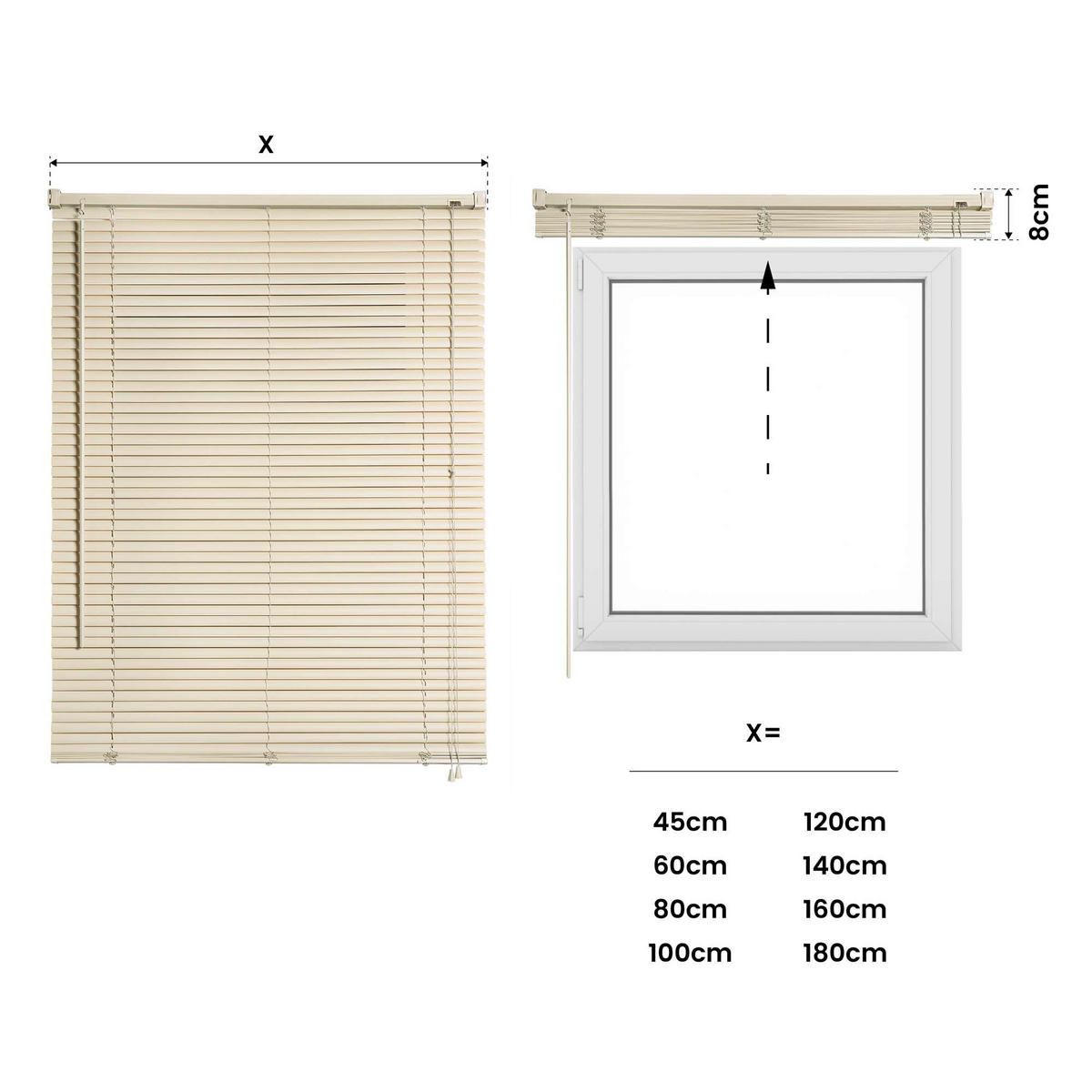 JALOUSIEN vinyl venetianische mit Beige Zugschnur 45x130 - Beige, Kunststoff (45/130cm) - STORESDECO
