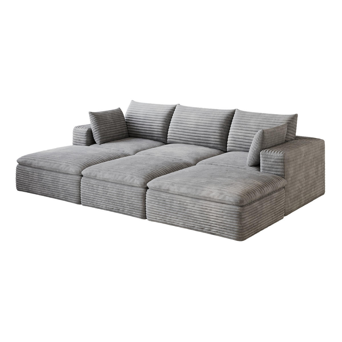 3-SITZER aus Stoff 260 cm Grau modular mit Schaumstoffkern und flexibel kombinierbaren Elementen - Grau, Textil (260/60/160cm) - Modfu