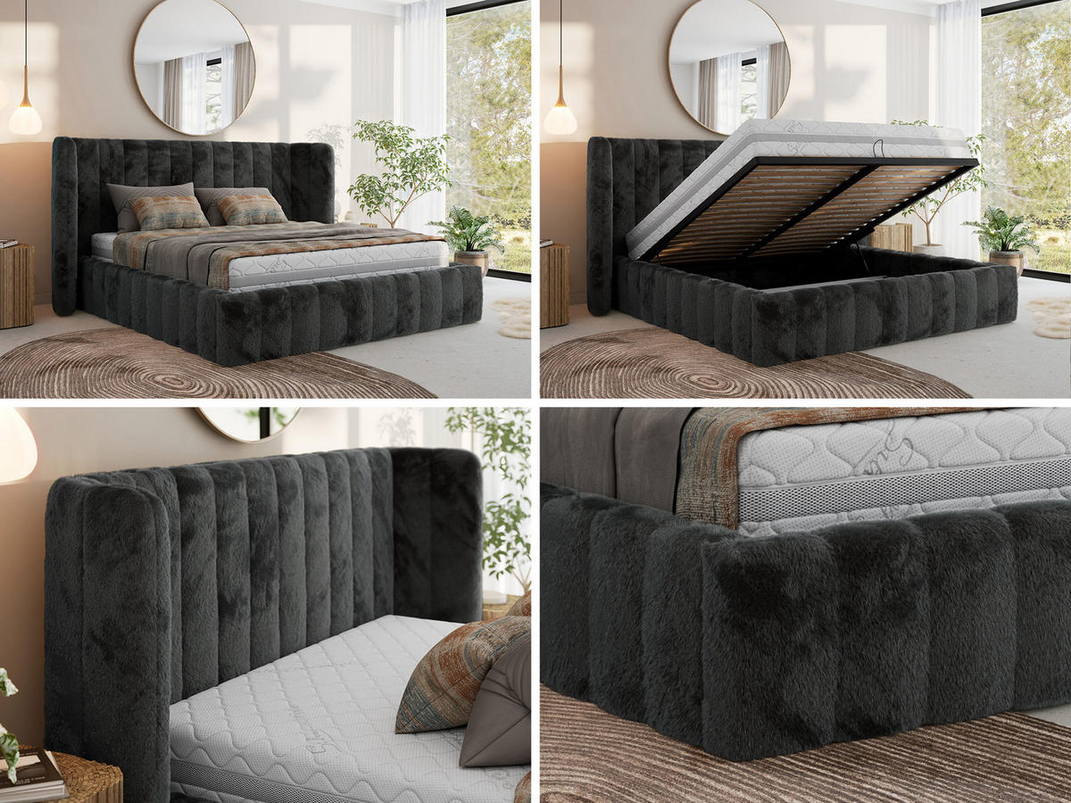 POLSTERBETT GOLETTA CLASSIC 200/200 - Dunkelgrau Plüsch - Multipocket-Matratze - Dunkelgrau, Textil (200/200cm) - MKS