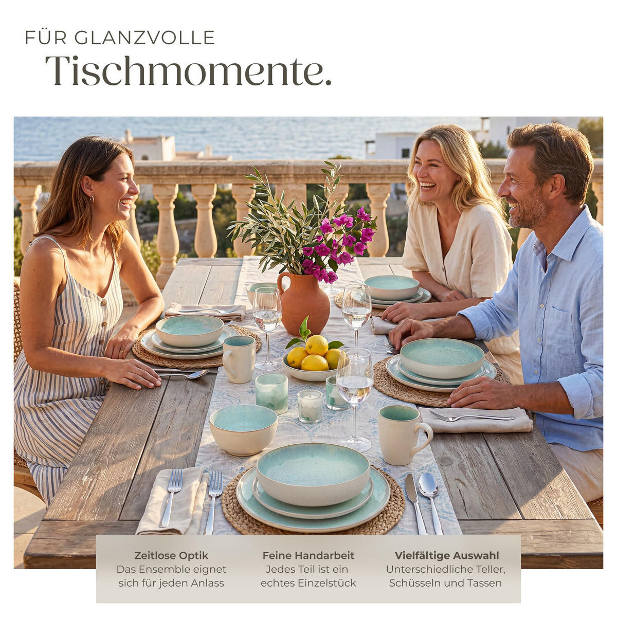 KOMBISERVICE Mare, ineinander stapelbar, Mint - Mintgrün, Keramik (26.5/2.5/26.5cm) - tectake