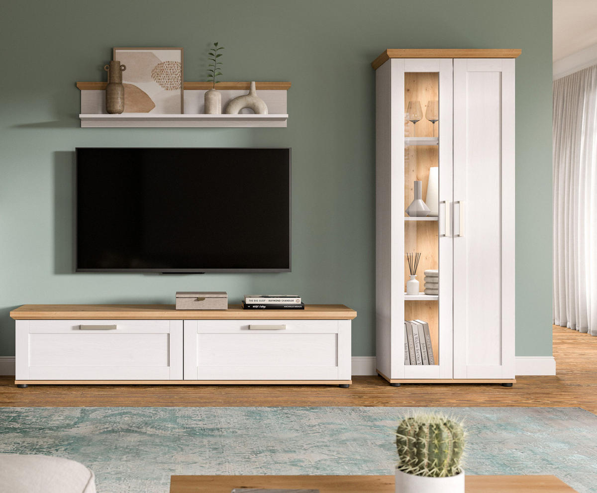 TV-LOWBOARD weiß Lärche, Eiche Artisan 164 cm,TV-Unterteil im Landhaus-Stil - Silberfarben/Schwarz, Holzwerkstoff/Kunststoff (164/37/40cm) - Inn.Furn
