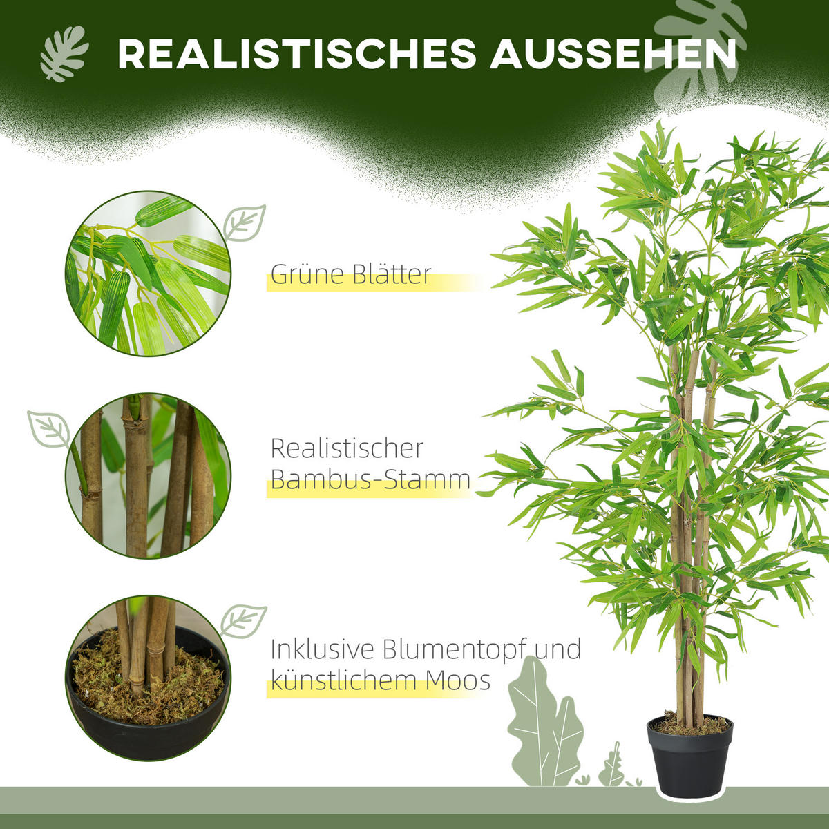 KÜNSTLICHER BAMBUS groß 150cm - Grün, Kunststoff (150cm) - Outsunny