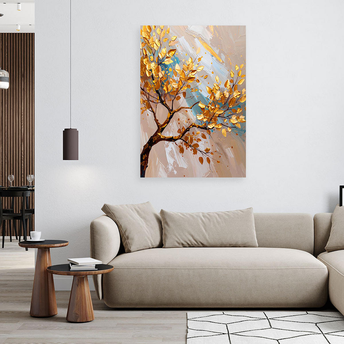 LEINWANDBILD Baum Goldene Blätter Imitation Malerei 80x120cm - Goldfarben, Textil (80/120cm) - Feeby