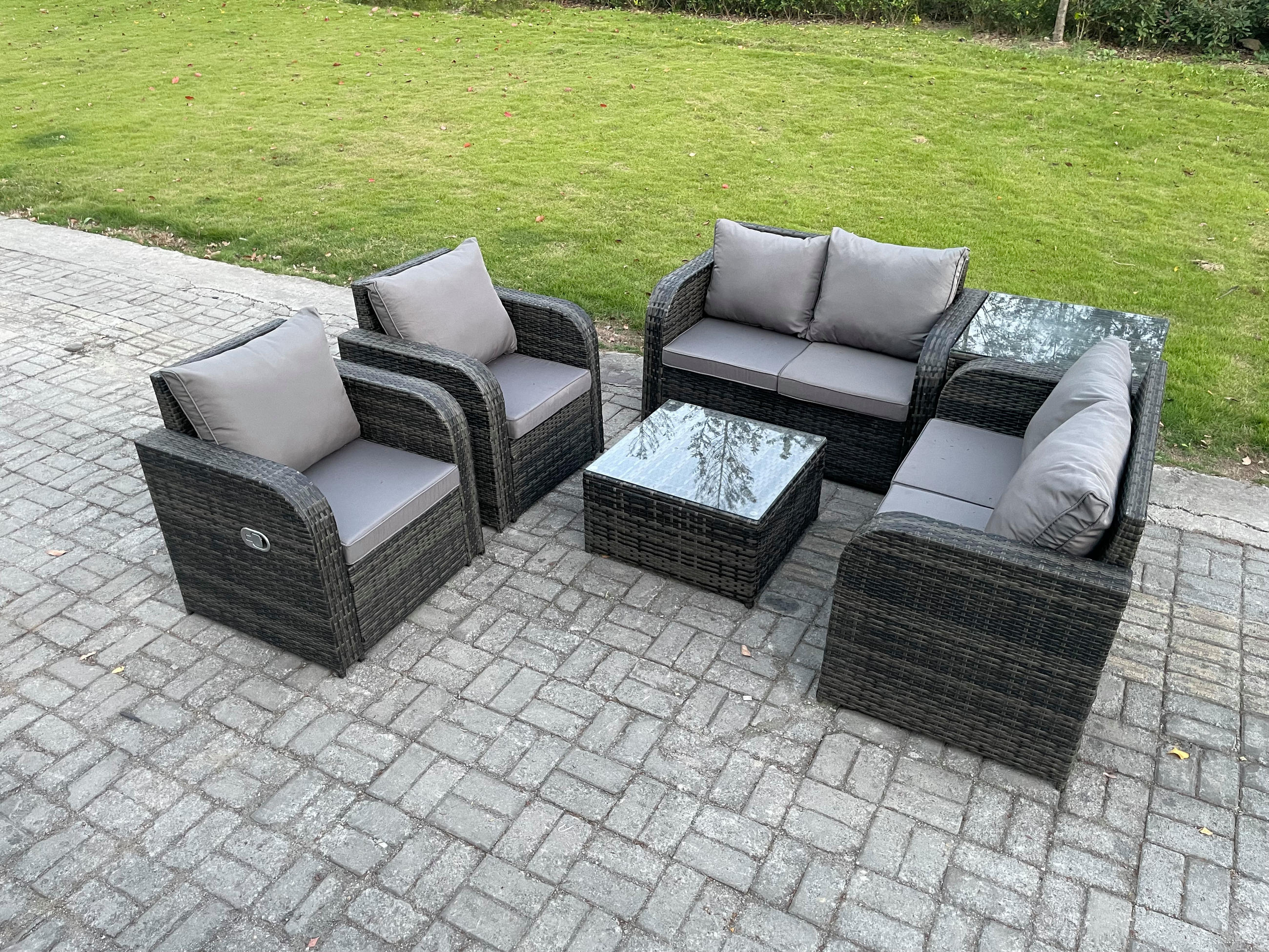 GARTENMÖBELGARNITUR Polyrattan Dunkelgrau 8-Sitzer - Dunkelgrau, Metall - Fimous
