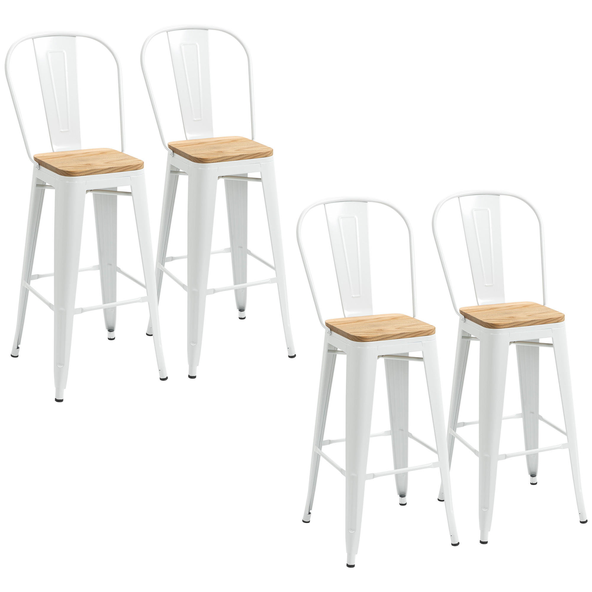 BARHOCKER 4er-Set DE-14711 industriell mit Rückenlehne & Fußstütze Weiß - Creme, Metall (48/117/44cm) - ComfortXL