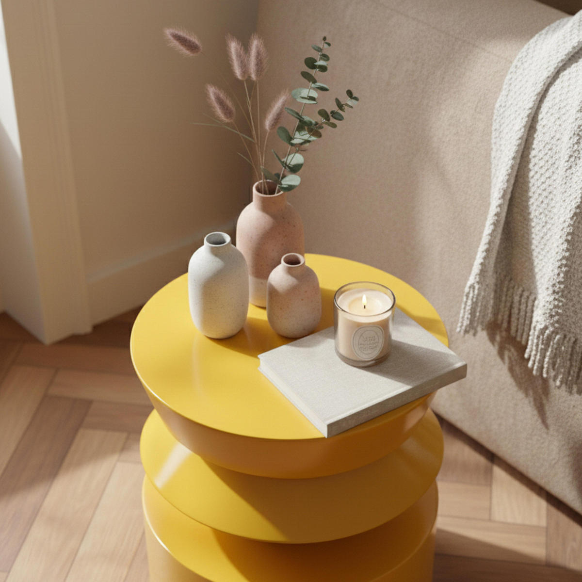 COUCHTISCH, Gelb - Gelb, Naturmaterialien (40/40/50cm) - Oviala