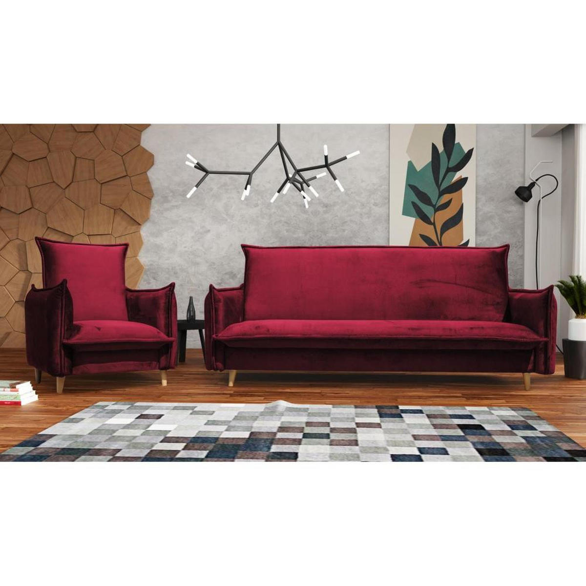 RELAXSESSEL Pillow bordeaux mit Buchenbeinen - Bordeaux/Buchefarben, Textil (84/95/88cm) - Beautysofa