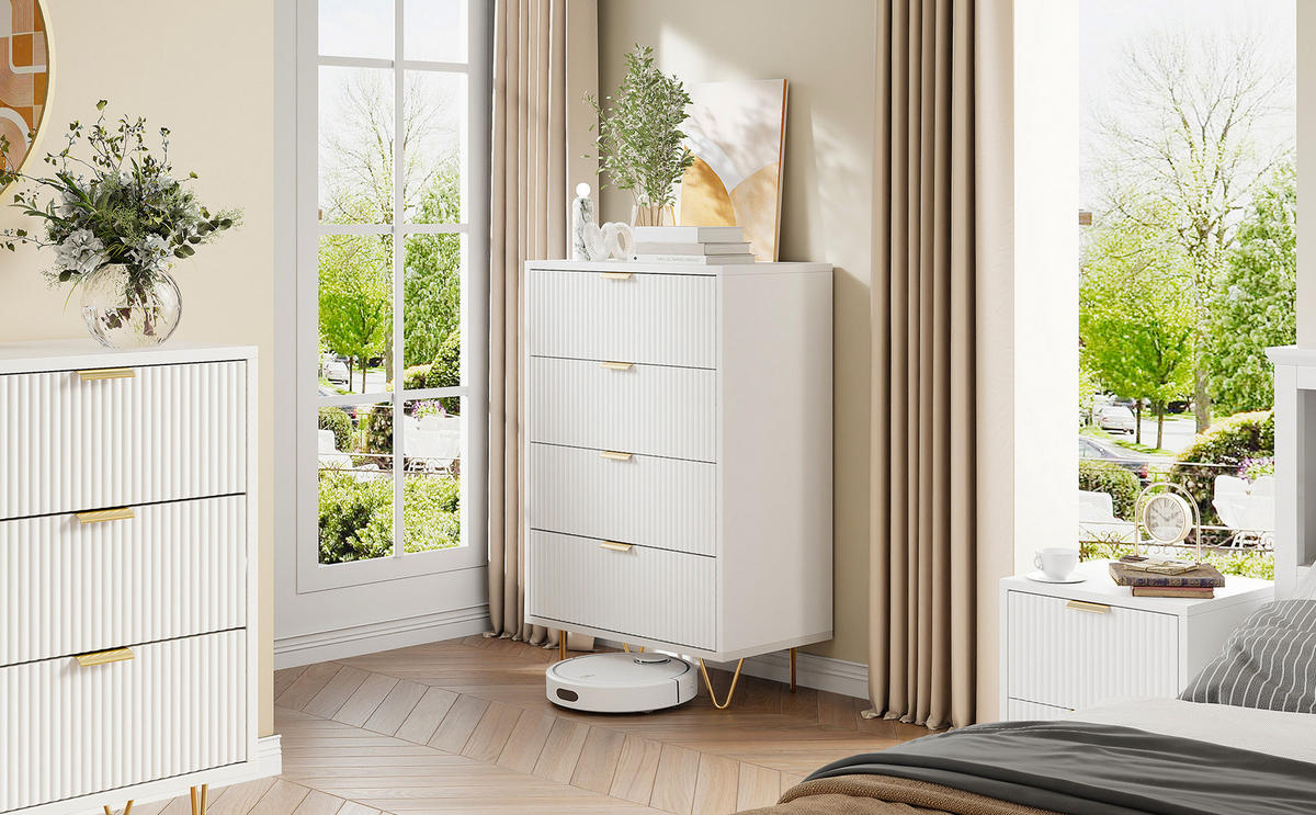 SIDEBOARD Weiß 4 Schubladen Modern - Weiß, Holzwerkstoff (34/91/60cm) - SHOPENTRA