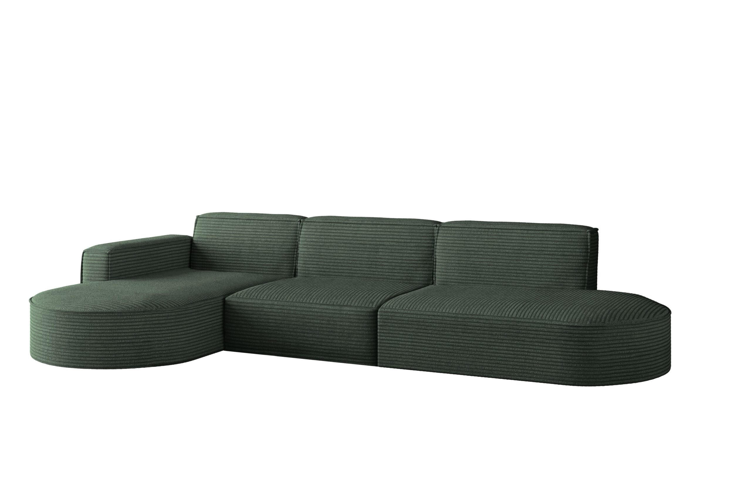 ECKSOFA Designer, Sofa L form MODENA 302 cm stoff Poso Grün Links - Grün, Holz (302/296cm) - Kaiser Möbel