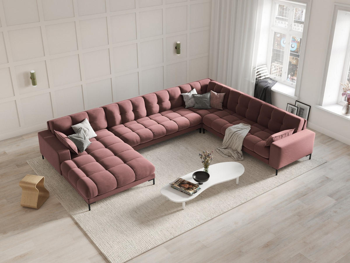 PANORAMASOFA rechts Mamaia aus Samt rosa 7 Sitzplätze - Pink, Textil (256/75/327cm) - Micadoni