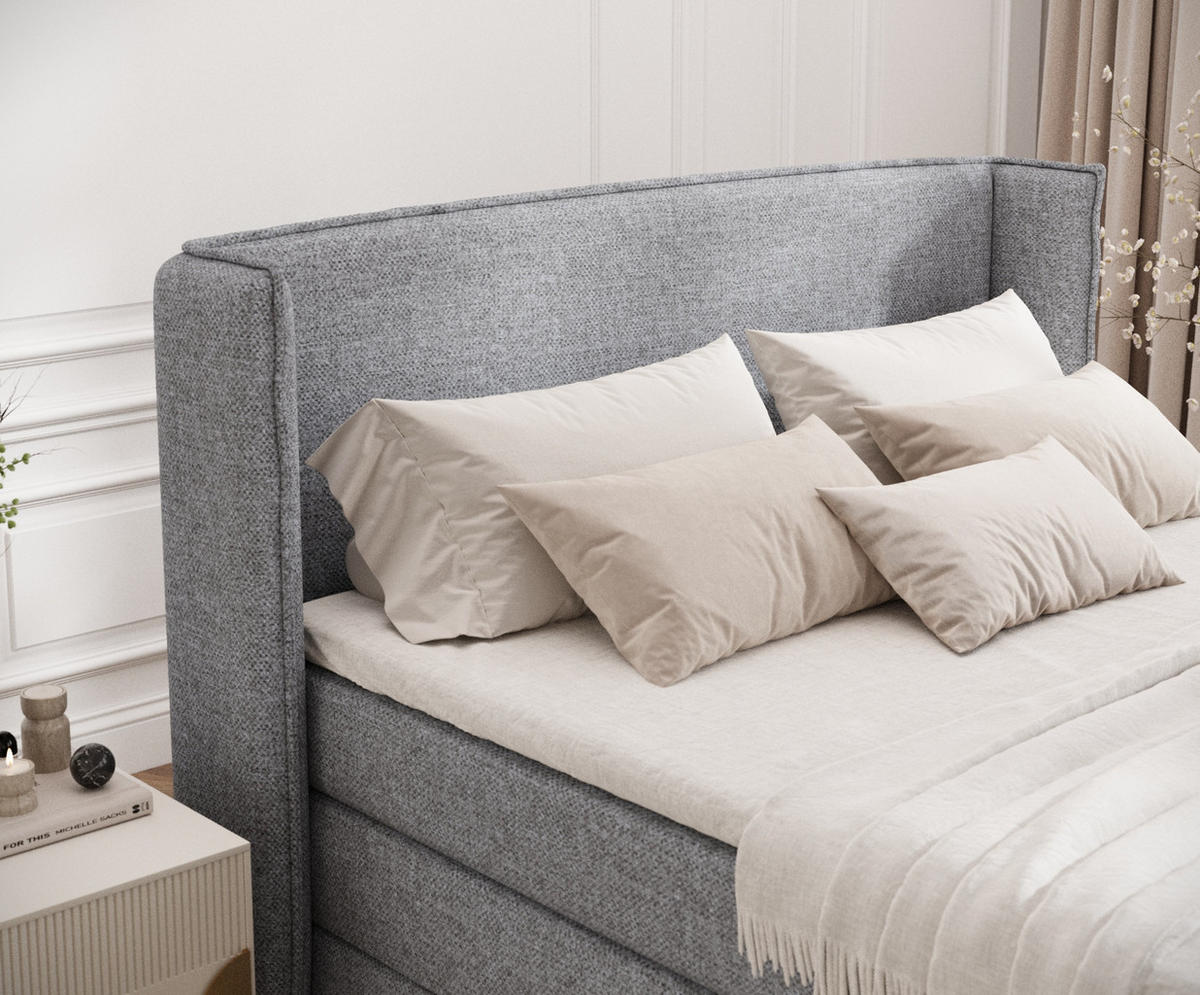 BOXSPRINGBETT Freeland Grau 140/200 cm mit Matratze und Topper - Schwarz/Grau, Holz/Holzwerkstoff (140/200cm) - Maison de Reve