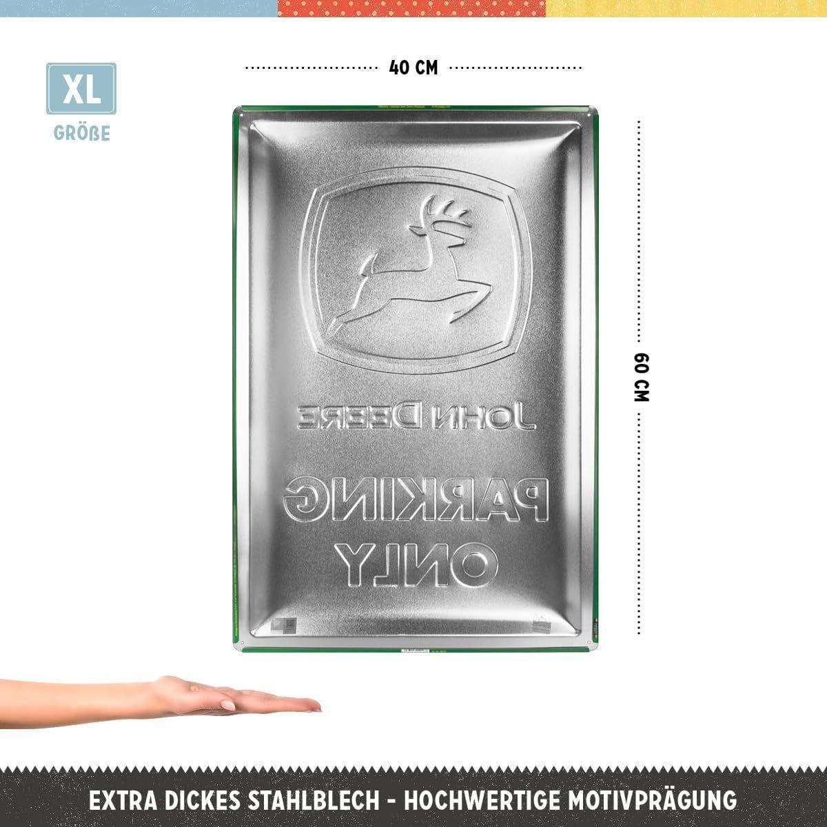 BLECHSCHILD 40/60 cm John Deere Parking Only - Multicolor, Metall (40/60/1cm) - Nostalgic-Art