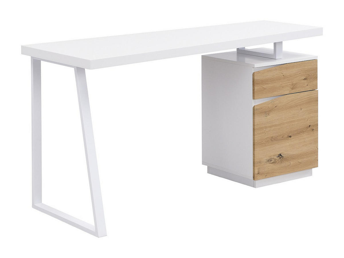SCHREIBTISCH mit 1 Schublade & 1 Tür - MDF & Stahl - Natur & Weiß - GOTAMA - Naturfarben, Metall (60/140/75cm) - Vente-Unique