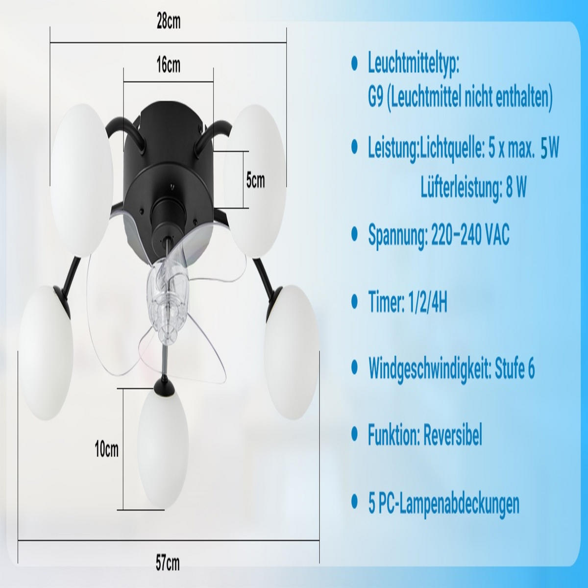 STROPNÝ ventilátor 57x57x17 cm - čierna, kov (57/57/17cm) - Nettlife