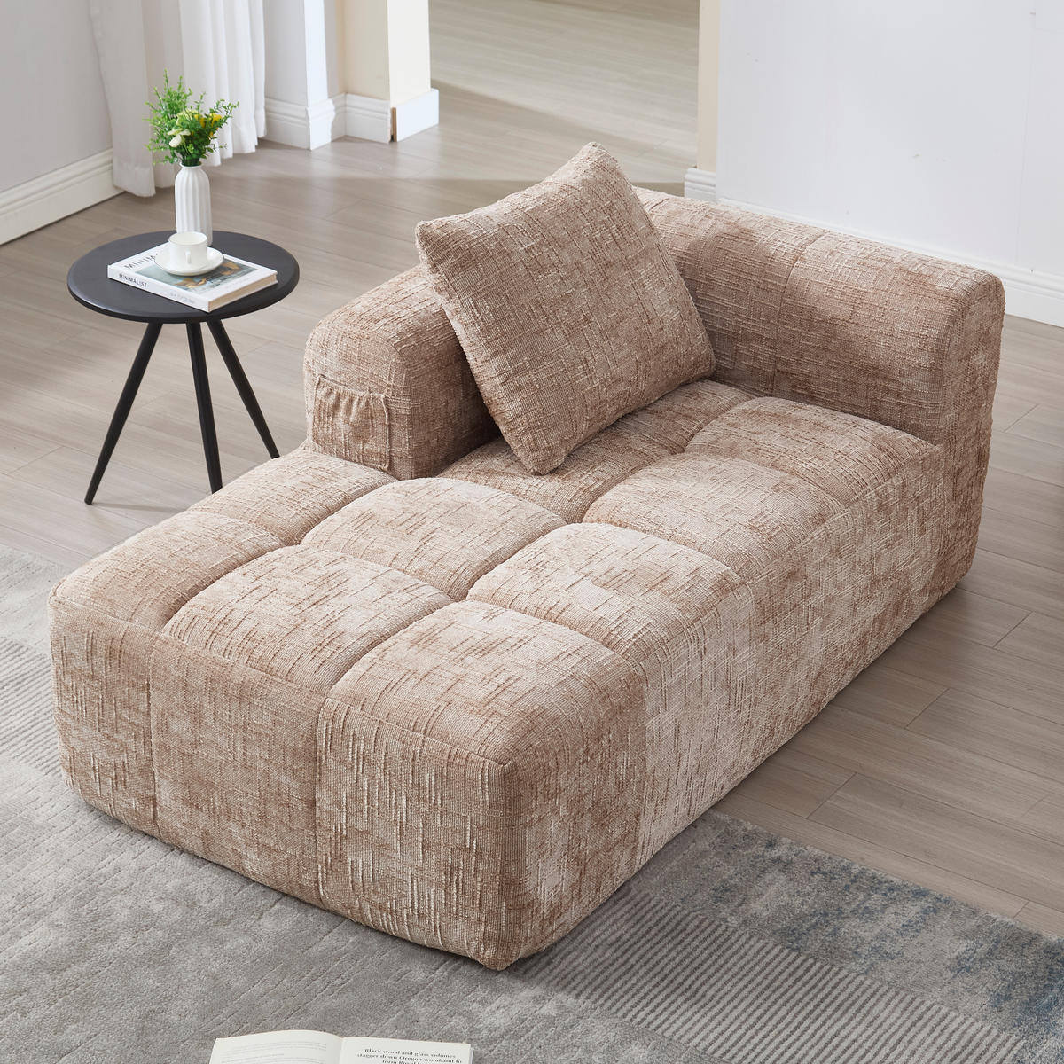 ECKSOFA L-Form 3-Sitzer mit Chaiselongue und Armlehnen Chenille khaki 250/158/60 cm - Naturfarben, Textil (250/158cm) - OKWISH