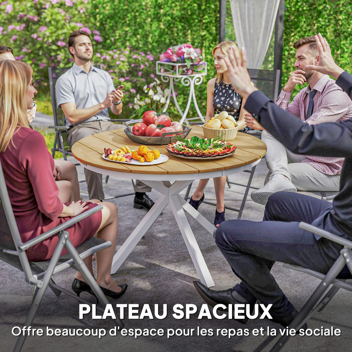 GARTENTISCH DE-14143 rund Ø118 cm, mit Lattenrost Teak - Teakfarben, Metall (118/118/74cm) - ComfortXL