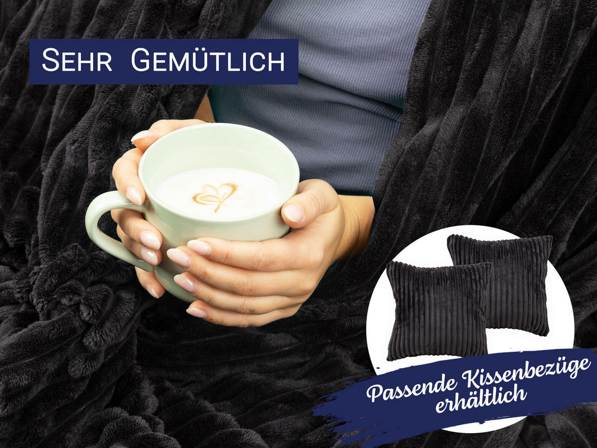KUSCHELDECKE, 150 x 200 cm, 100% Polyester, Schwarz - Schwarz, Textil (150/200cm)