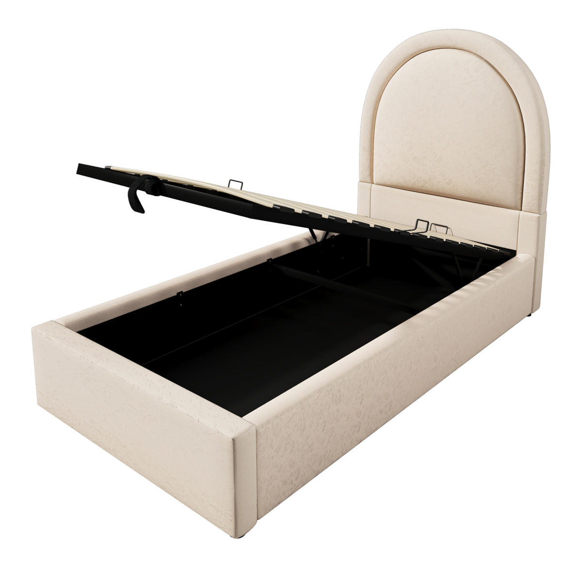 BETT mit Stauraum 90x200 cm PU Beige mit Lattenrost - Beige, Metall (90/200cm) - Beauniv