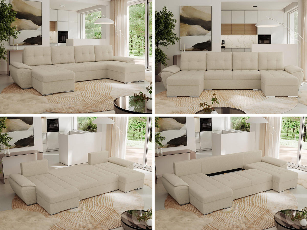WOHNLANDSCHAFT UMBRIA U Beige Boucle - Beige/Grau, Textil/Metall (336/85/157cm) - MKS