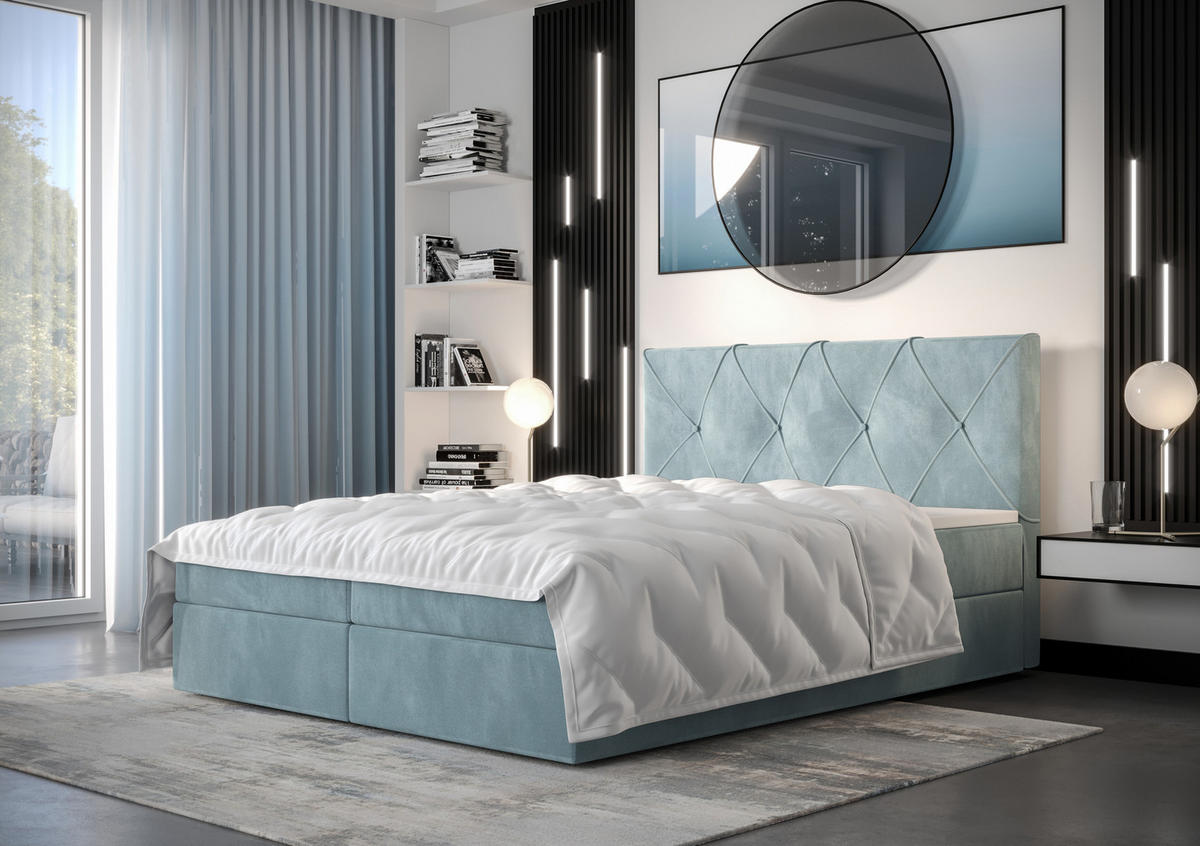 BOXBETT ALTEA 140x200, mit Matratze H3, Bonell und Topper, Monolith 72 - Blau, Holz/Kunststoff (140/200cm) - Bedante