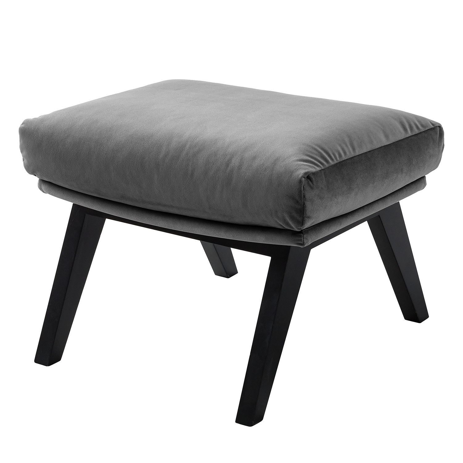 POLSTERHOCKER mit Holzfüßen - Schwarz/Grau, Eichenholz/Textil (51/37/41cm) - home24