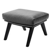 POLSTERHOCKER mit Holzfüßen - Schwarz/Grau, Eichenholz/Textil (51/37/41cm) - home24