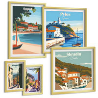 BILDER SET 5er Set - 50x50 cm & 20x30 cm & 40x60 cm Goldrahmen - Retro-Landschaften im malerischen Stil - Goldfarben, Kunststoff (40/60cm) - TULUP