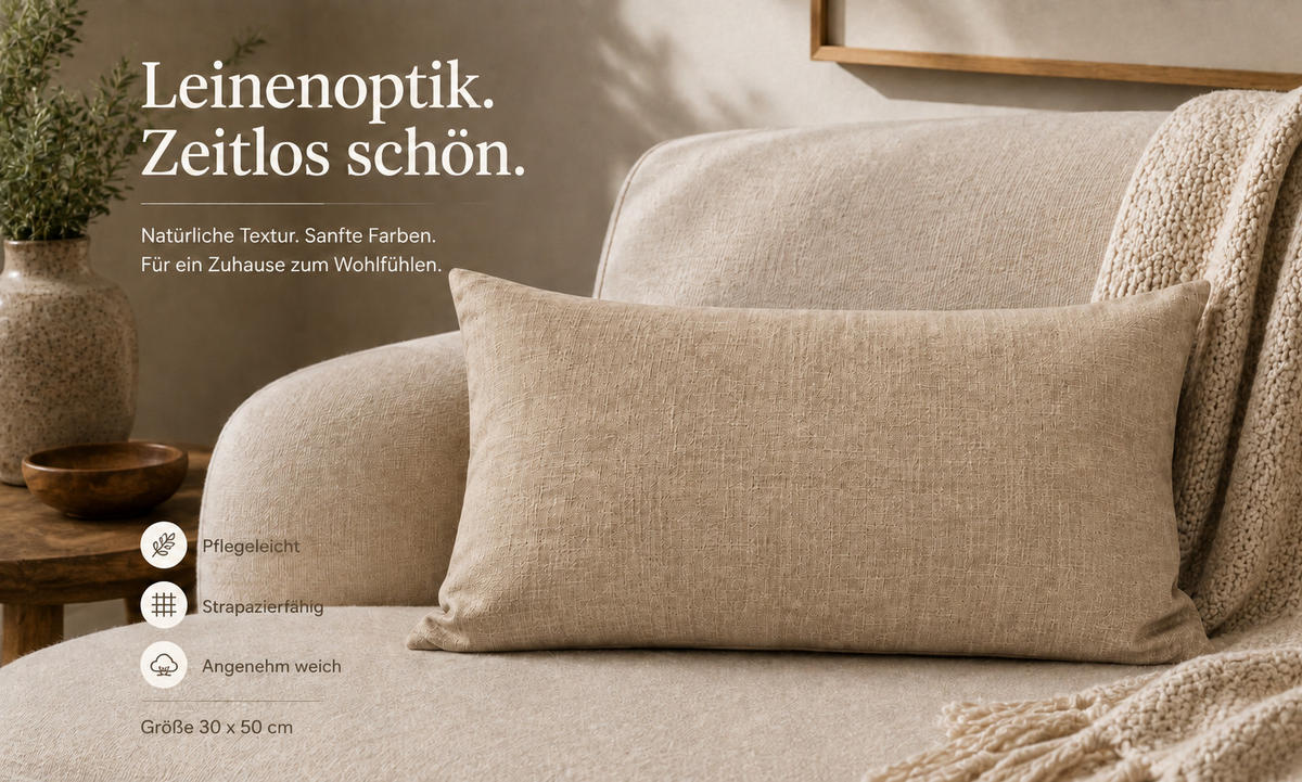 KISSENBEZUG Leinenoptik 40/60 cm Beige Natur - Beige, Textil (40/60cm) - TiborTex