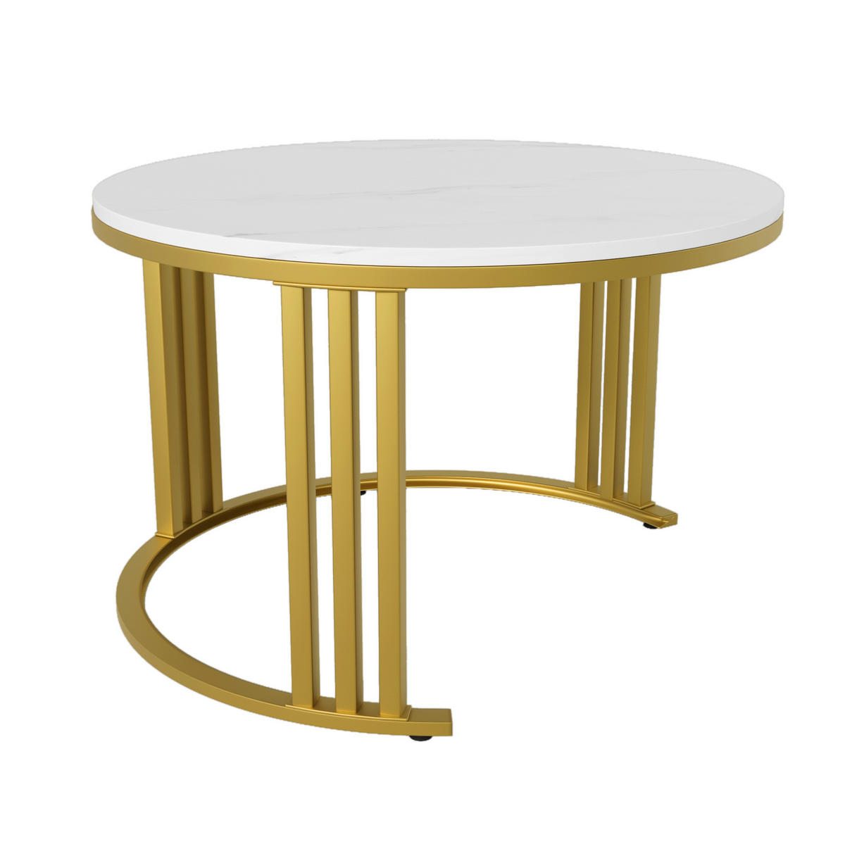 KOMMODE, 2‑teiliger runder Couchtisch aus MDF mit Marmormuster und Hochglanz, 70/70/46 + 50/50/40 cm, Gold und Schwarz - Schwarz, Holzwerkstoff (70/70/46cm) - Redom