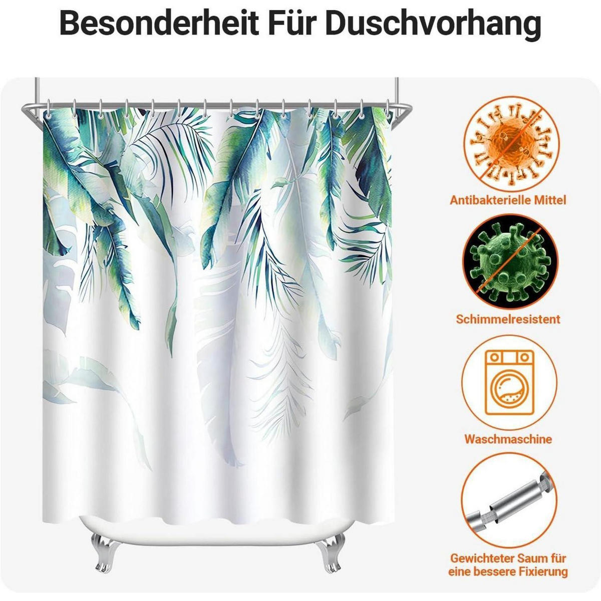 DUSCHVORHANG Grün Blätter 120 x 200 cm - Grün, Textil (120/200cm)